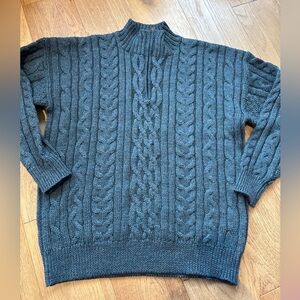 Wool overs cable knit half zip mens  large
